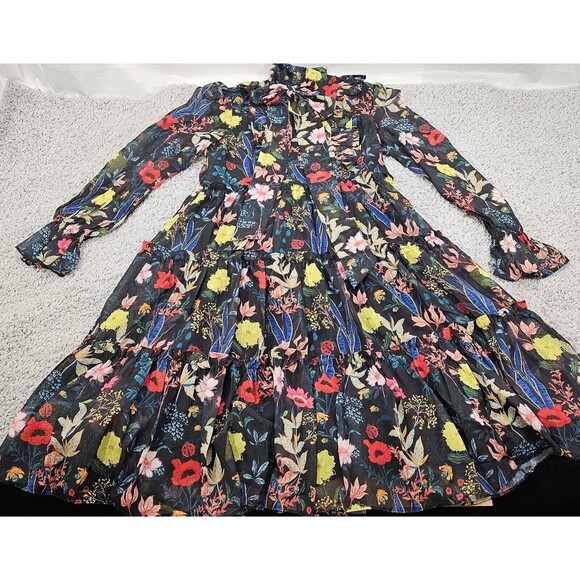 Gracia Womens Tiered Dress Floral Sheer Black Bloomcore Fairy Whimsy Small - Picture 10 of 16